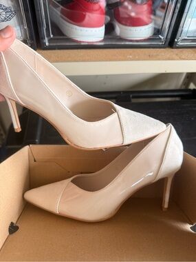 Nude Patent Pointed-Toe Kitten Heel Pumps - Women